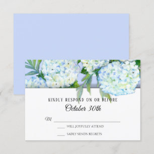 Invitación RSVP Bodas Florales Hydrangeas Arte Azul Periwinkl