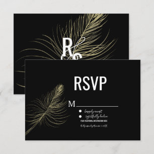Invitación RSVP Bohemio Pluma Dorada Falsa Minimalista