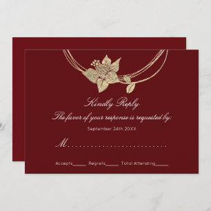 Invitación RSVP Burgundy Maroon Gold Floral Wreath Boda
