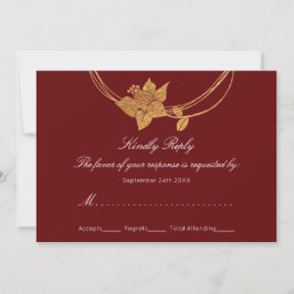Invitación RSVP Burgundy Maroon Gold Floral Wreath Lux