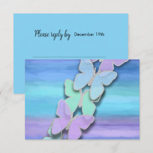 Invitación RSVP Butterfly Turquoise Purple Watercolor