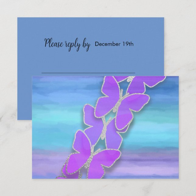 Invitación RSVP Butterfly Turquoise Purple Watercolor (Anverso / Reverso)
