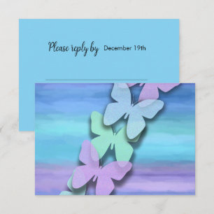 Invitación RSVP Butterfly Turquoise Purple Watercolor
