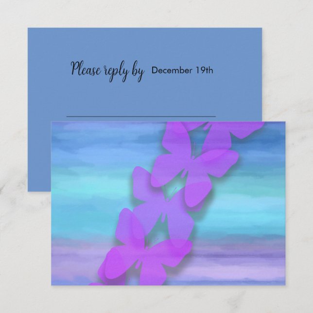 Invitación RSVP Butterfly Turquoise Purple Watercolor (Anverso / Reverso)