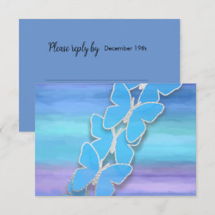 Invitación RSVP Butterfly Turquoise Purple Watercolor