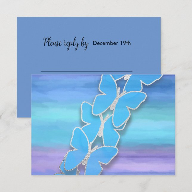 Invitación RSVP Butterfly Turquoise Purple Watercolor (Anverso / Reverso)