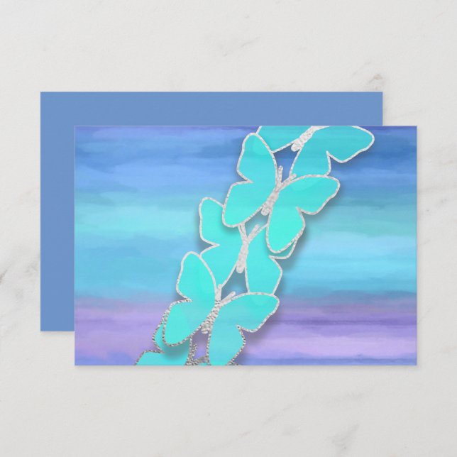Invitación RSVP Butterfly Turquoise Purple Watercolor (Anverso / Reverso)