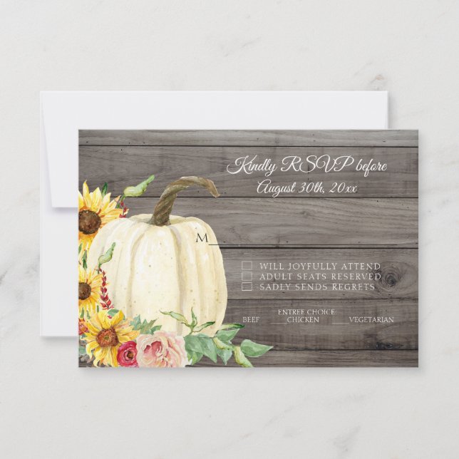 Invitación RSVP Calabaza de girasol Rubor Madera de granos de (Anverso)