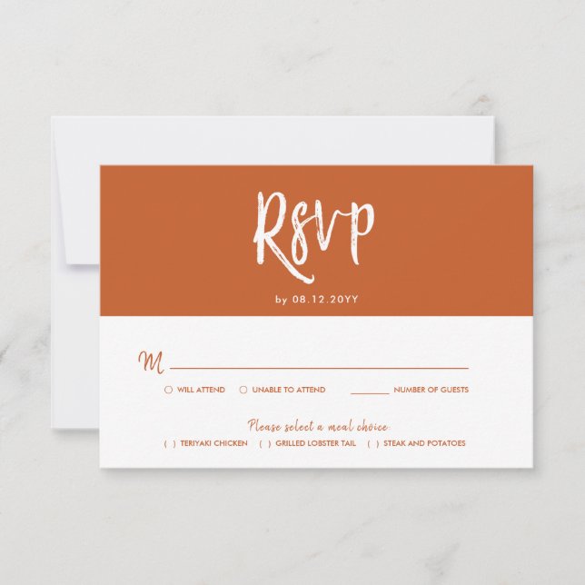 Invitación RSVP Caligrafía Estilo de guión de terracota Respu (Anverso)