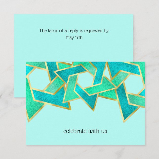 Invitación RSVP Card Turquoise Aqua Star de David (Anverso / Reverso)