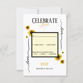 Invitación RSVP celebra amor y girasoles dorados