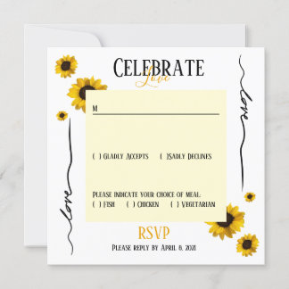 Invitación RSVP celebrar amor y girasoles dorados