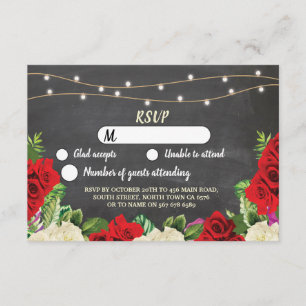Invitación RSVP Chalk Boda Rústica alumbran rosas rojas
