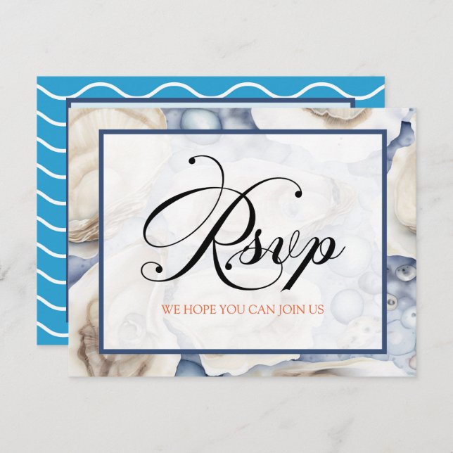 Invitación RSVP Clam Shells Beach o Destination (Anverso / Reverso)
