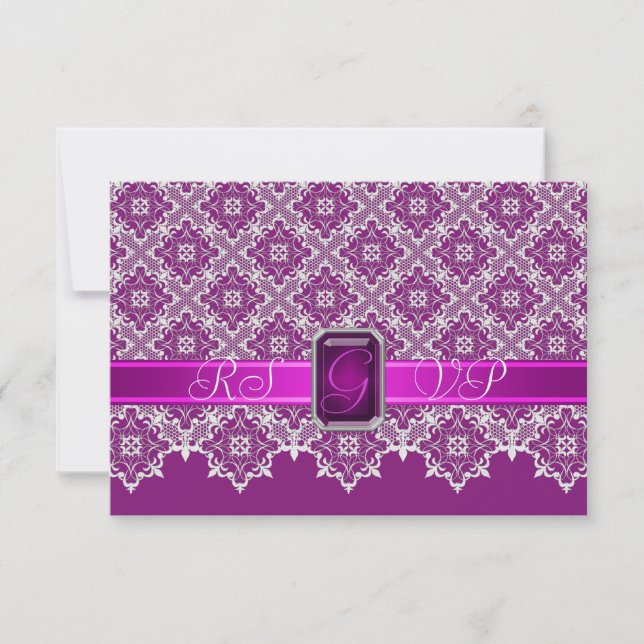 Invitación RSVP con mango de plumas y plata (Anverso)