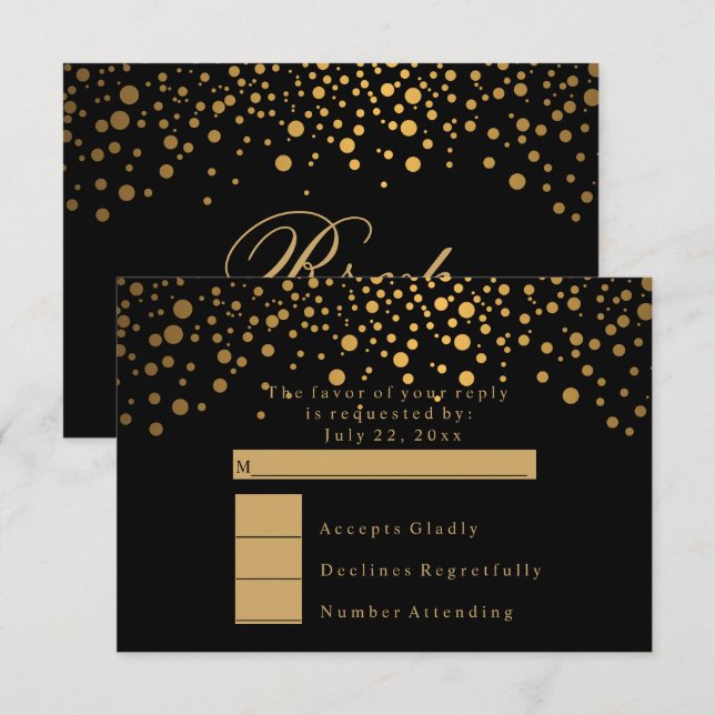 Invitación RSVP Confeti Dorado de Punto Estilo Boda (Anverso / Reverso)