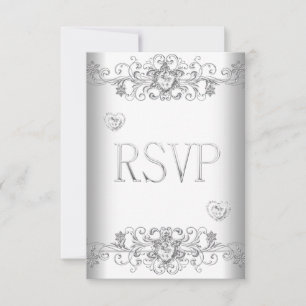 Invitación RSVP Corazón de diamante blanco Boda blanco puro