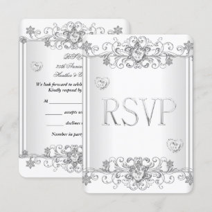 Invitación RSVP Corazones de diamantes blancos de plata 2