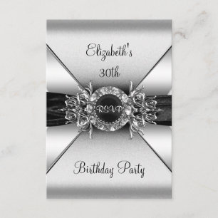 Invitación RSVP Cumpleaños Diamante Joya Negro Blanco Plata