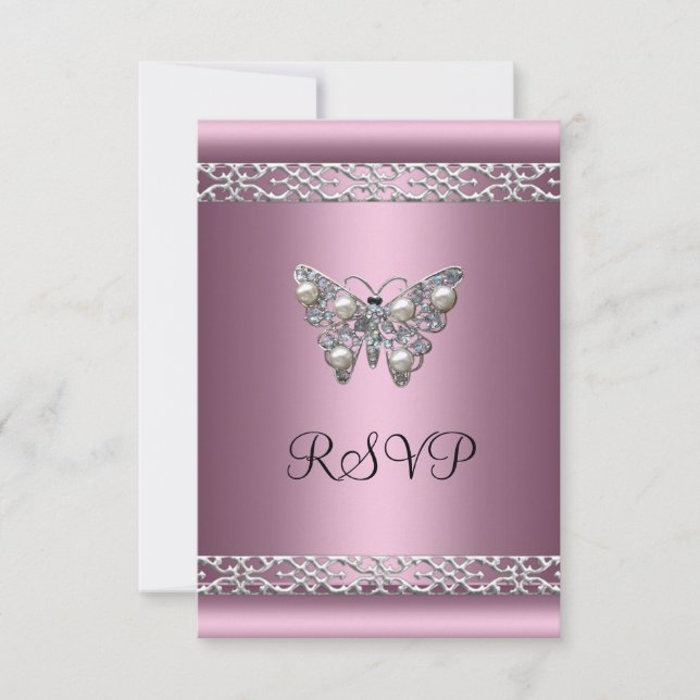 Invitación RSVP Cumpleaños Dulces Dieciséis de Seda Mariposa  (Anverso)