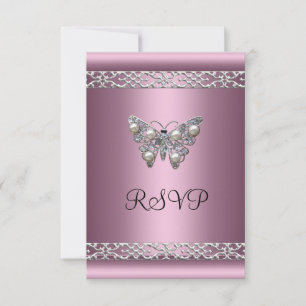 Invitación RSVP Cumpleaños Dulces Dieciséis de Seda Mariposa
