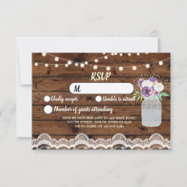 Invitación RSVP Cuña de Madera Boda Luces Rústicas Jarrón Flo