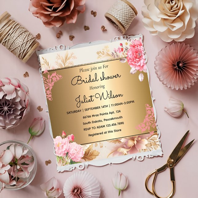 Invitación RSVP Dama de novia floral dorada (Subido por el creador)