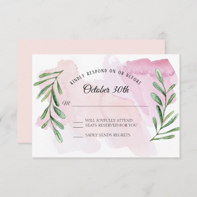 Invitación RSVP de Acuarela Moderna con Verde Eucalipto Rústi (Anverso / Reverso)