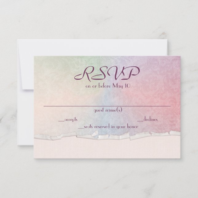 Invitación RSVP de arcoiris pastel con bordes rotos (Anverso)