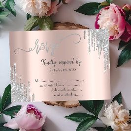 Invitación  RSVP de Bat Mitzvah con gotas de brillo plateado 