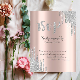 Invitación RSVP de Bat Mitzvah de Rosa Dorado con Goteo de Pu