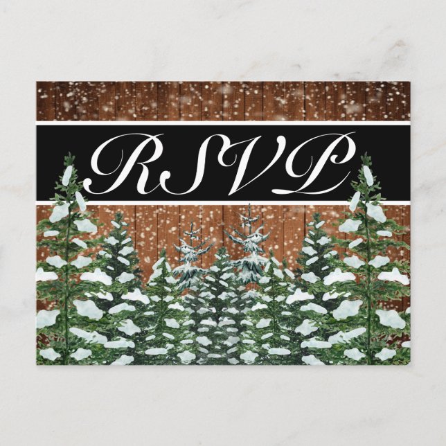 Invitación RSVP de Black Snowy Wood & Forest Count (Anverso)