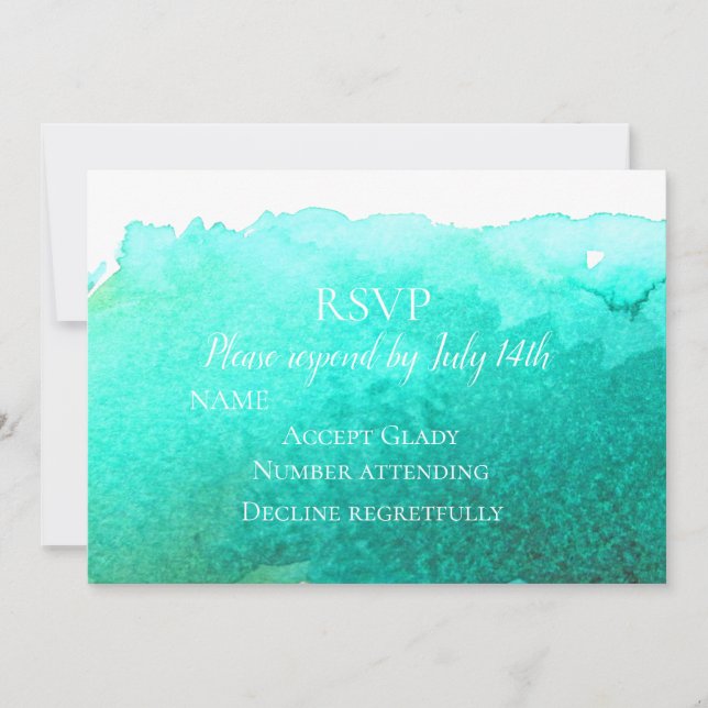 Invitación RSVP de boda acuarela moderna azul turquesa de pla (Anverso)