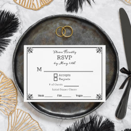Invitación RSVP de Boda Anime Negra y Blanca