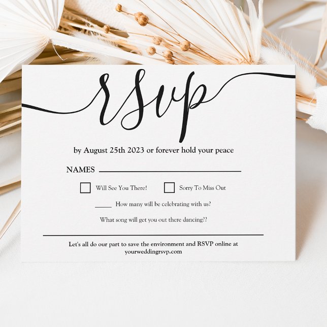 Invitación Rsvp de boda blanca y simple (Simple elegant black white wedding rsvp invitation)