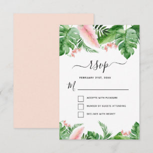 Invitación RSVP de Boda con Acuarela Floral de Palma Tropical