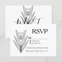 Invitación RSVP de boda con arte floral de línea botánica min