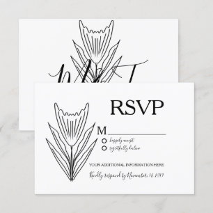 Invitación RSVP de boda con arte floral de línea botánica min
