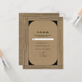 Invitación RSVP de Boda con Líneas Modernas Mínimas Kraft Neg