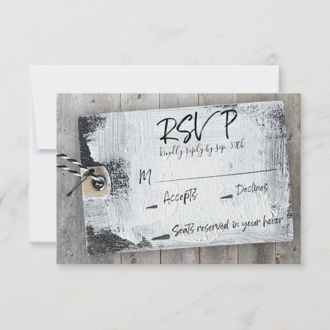 Invitación RSVP de boda de etiqueta blanca y negra (Anverso)
