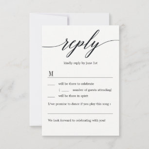 Invitación RSVP de boda de guión moderno sin opciones de menú
