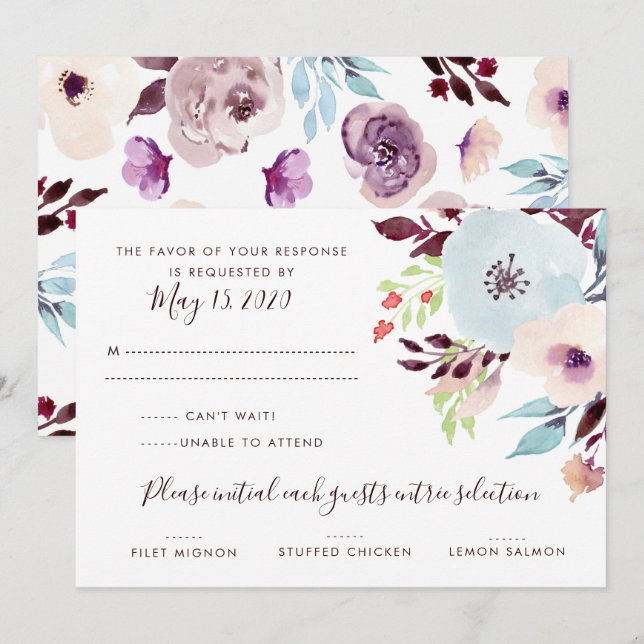 Invitación RSVP de Boda de Jardín con Acuarela (Anverso / Reverso)