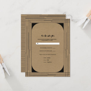Invitación RSVP de boda de líneas modernas mínimas Kraft negr