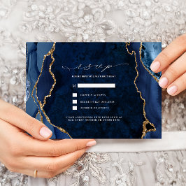 Invitación RSVP de boda de mármol de Navy y ágata dorada