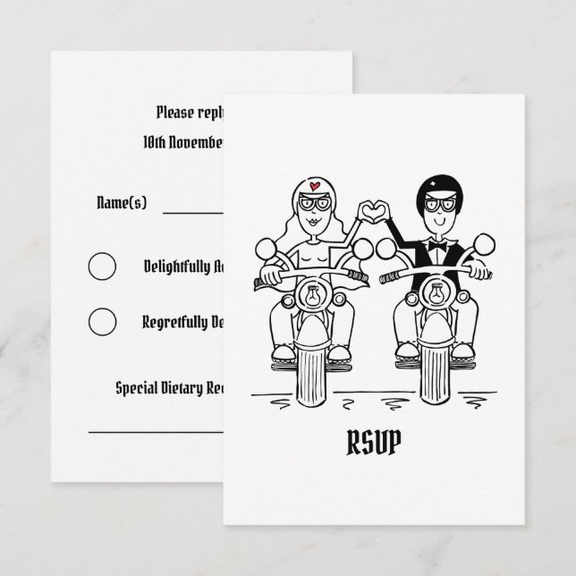 Invitación RSVP de boda de motocicleta para (Anverso / Reverso)