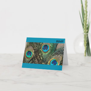 Invitación RSVP de boda de pavo real artístico azul