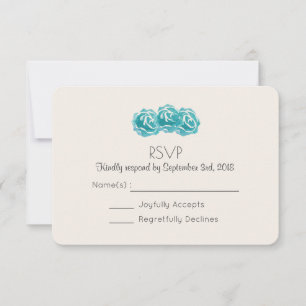 Invitación RSVP de boda de rosas acuarela azul verdoso