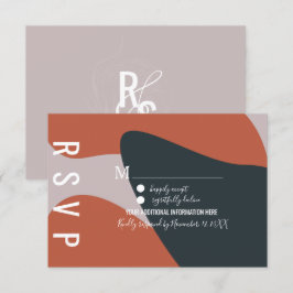 Invitación RSVP de boda de terracota orgánica azul