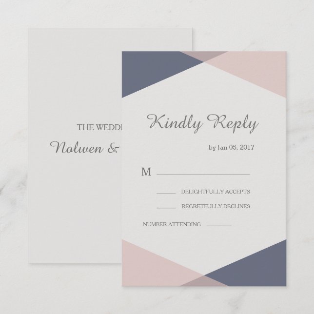 Invitación Rsvp de boda elegante geométrica rosa Rubor (Anverso / Reverso)