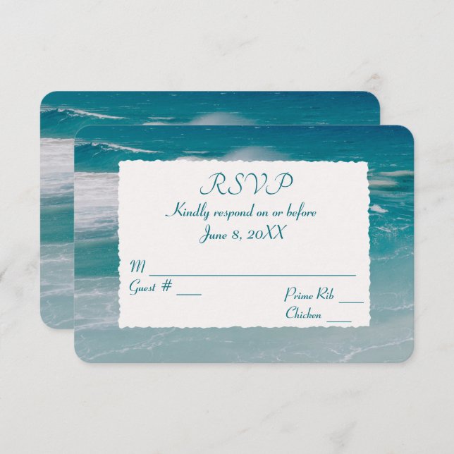 Invitación RSVP de boda en la playa del océano  (Anverso / Reverso)